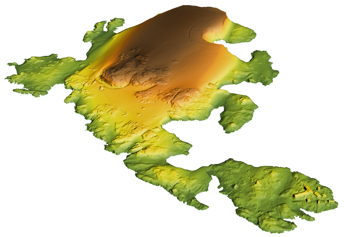 Galindeza salas 3D modelis ar Vernadska polārstaciju priekšplānā