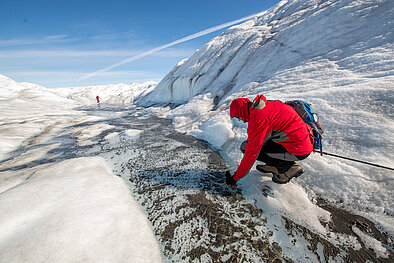 Collection of cryoconite samples, Russell Glacier, Greenland. 