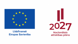 Eiropas Savienības karogs ar uzrakstu ‘Līdzfinansē Eiropas Savienība’ blakus Nacionālā attīstības plāna 2027 logotipam